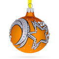 Italian Couturier Stars and Moons Design Glass Ball Christmas Ornament 3.25 Inches in Orange color Round