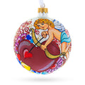 Cupid with Bow and Heart Glass Ball Christmas Ornament 4 Inches in Multi color Round