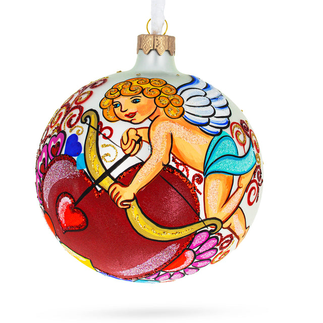 Glass St. Valentine's Day Love Cupid Angel Blown Glass Ball Christmas Ornament 4 Inches in Multi color Round