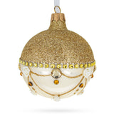 Opulent Golden Chandelier Elegance Blown Glass Ball Christmas Ornament 3.25 Inches in Gold color, Round shape