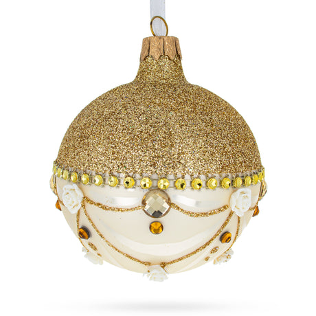 Glass Opulent Golden Chandelier Elegance Blown Glass Ball Christmas Ornament 3.25 Inches in Gold color Round