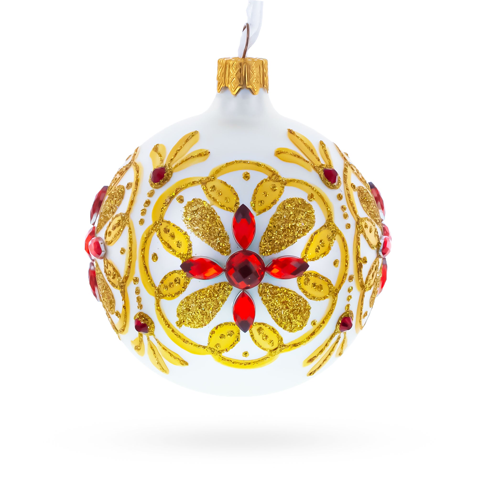 Bejeweled Star Handcrafted Glass Ball Christmas Ornament 3.25 Inches in Gold color Round