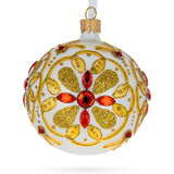 Glass Starry Elegance: Sparkling Bejeweled Star Handcrafted Blown Glass Ball Christmas Ornament 3.25 Inches in Gold color Round