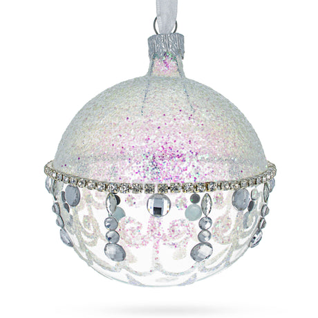 Glass Luxe Luster: Glistening Diamond Chandelier Elegantly Depicted on a Crystal Clear Hand-Painted Blown Glass Ball Christmas Ornament 3.25 Inches in Clear color Round