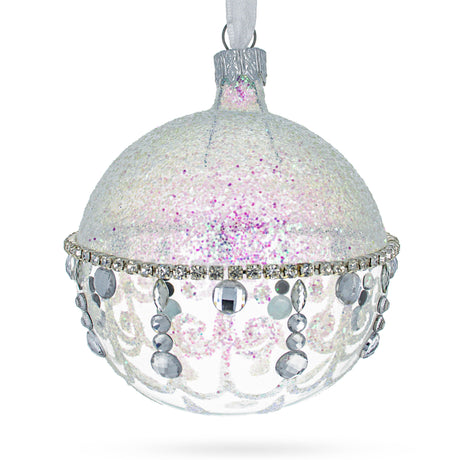 Diamond Chandelier on a Crystal Clear  Glass Ball Christmas Ornament 3.25 Inches in Clear color Round
