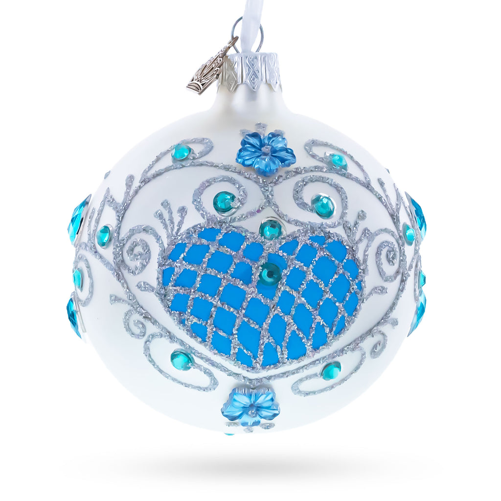 Turquoise Glass Ball Christmas Ornament 3.25 Inches in Blue color Round