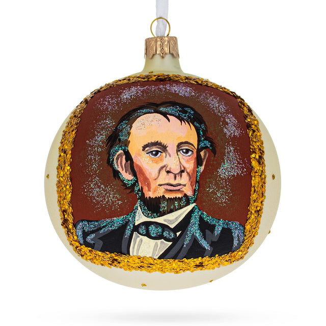 Glass USA President Abraham Lincoln Commemorative Blown Glass Ball Christmas Ornament 4 Inches in Multi color Round