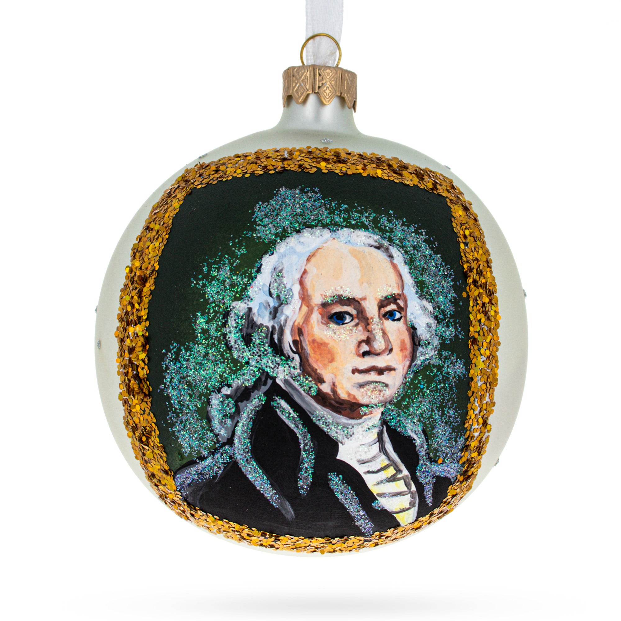 USA President George Washington Glass Ball Christmas Ornament 4 Inches in Multi color Round
