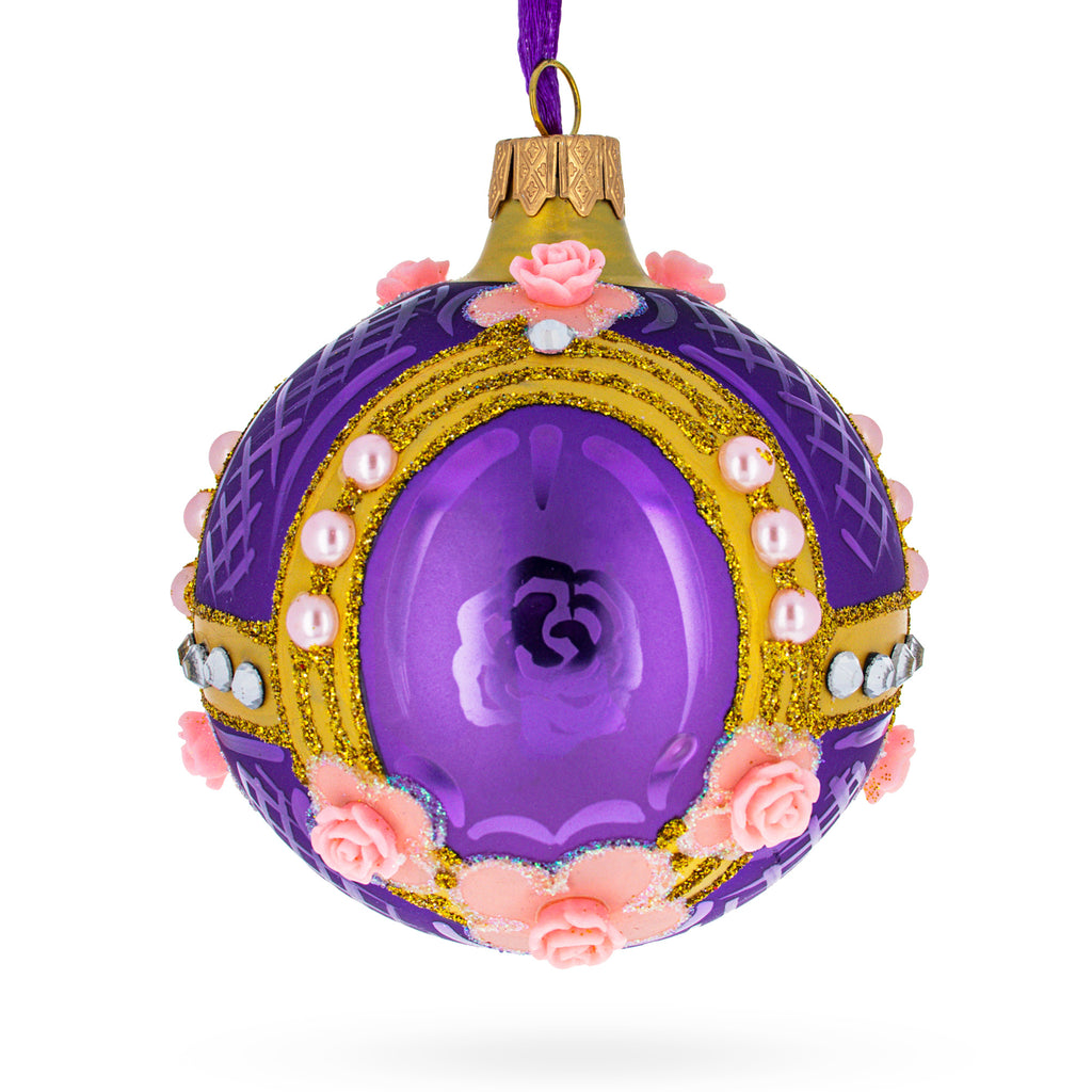 Glass Milan Designer Luxury Earrings on Purple Blown Glass Ball Christmas Ornament 3.25 Inches in Purple color Round