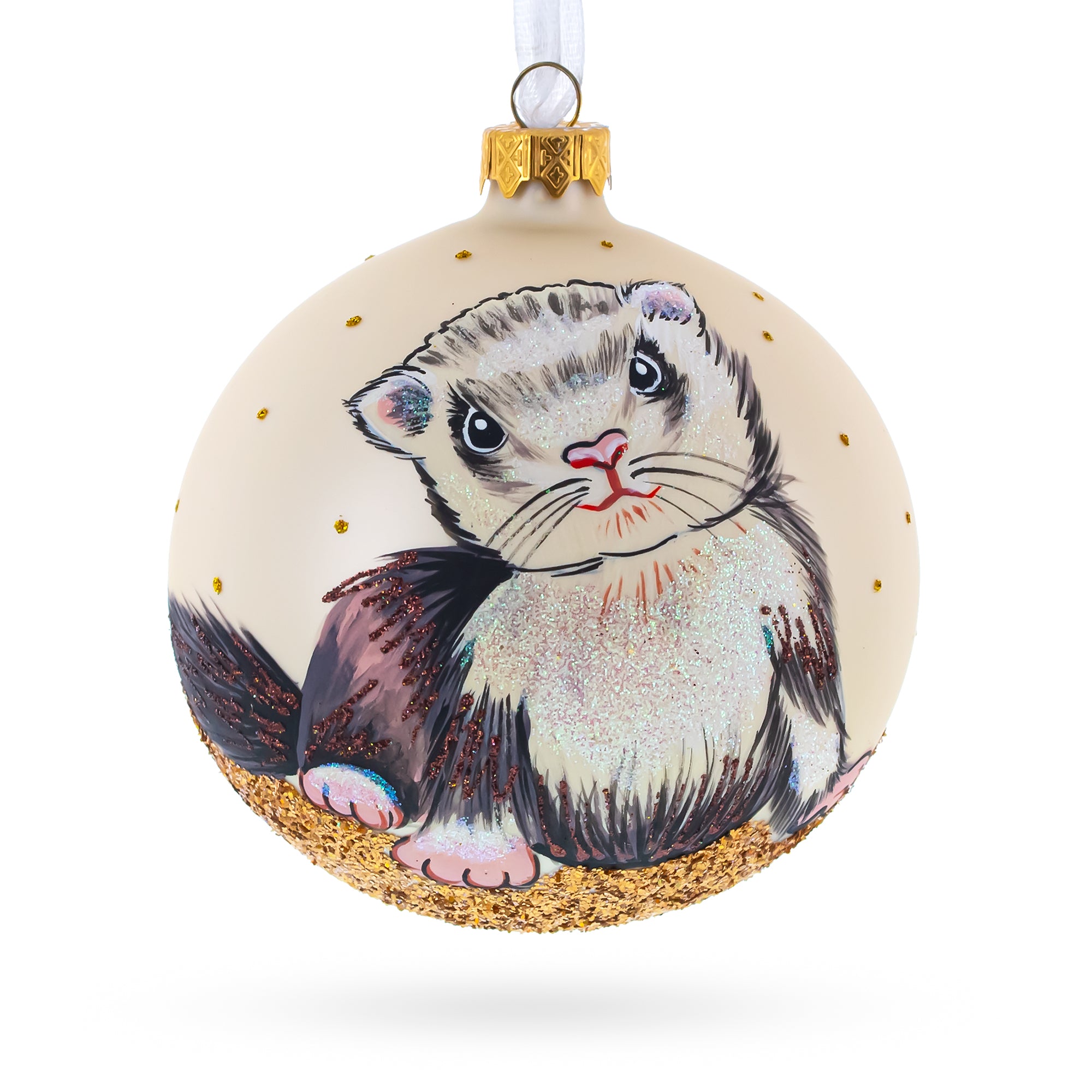 Ferret Glass Ball Christmas Ornament 4 Inches in Brown color Round