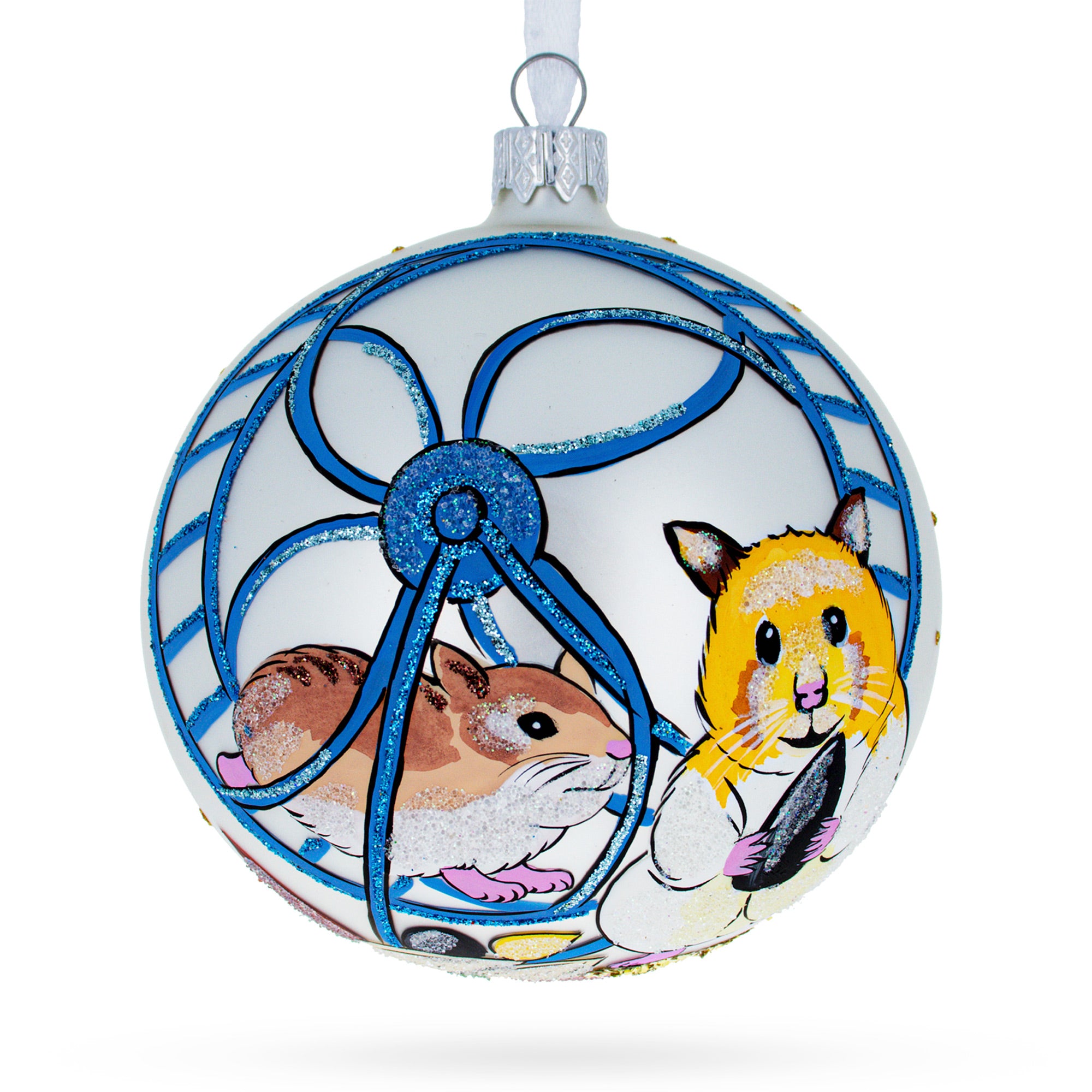 Hamsters Glass Ball Christmas Ornament 4 Inches in Multi color Round