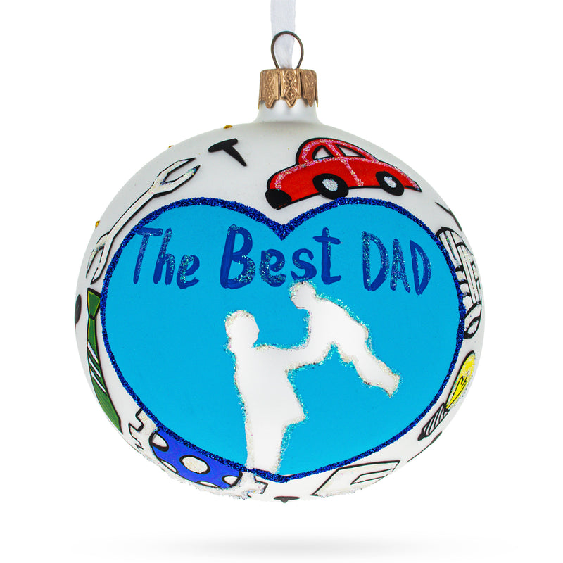 'The Best Dad' Father's Day Blown Glass Ball Christmas Ornament 4 Inches in Multi color, Round shape