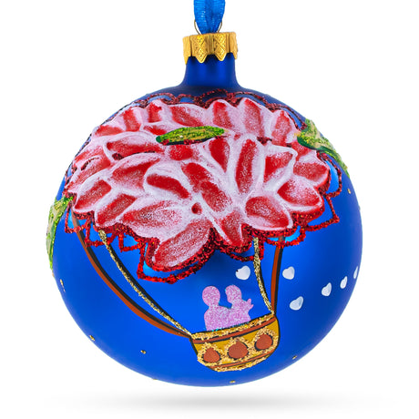 Romantic Hot Air Balloon Design Glass Ball Christmas Ornament 4 Inches in Multi color Round