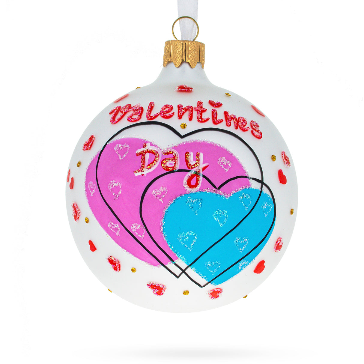 Glass Love's Radiance: Valentine's Day Blown Glass Ball Christmas Ornament 3.25 Inches in Multi color Round