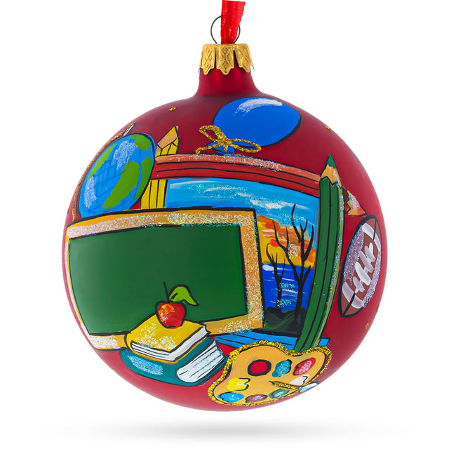 Glass Scholarly Return: Back to School Blown Glass Ball Christmas Ornament 4 Inches in Multi color Round