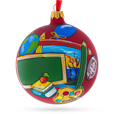 Back to School Glass Ball Christmas Ornament 4 Inches in Multi color Round