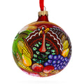 Turkey on the Field Thanksgiving Glass Ball Christmas Ornaments 4 Inches in Red color Round