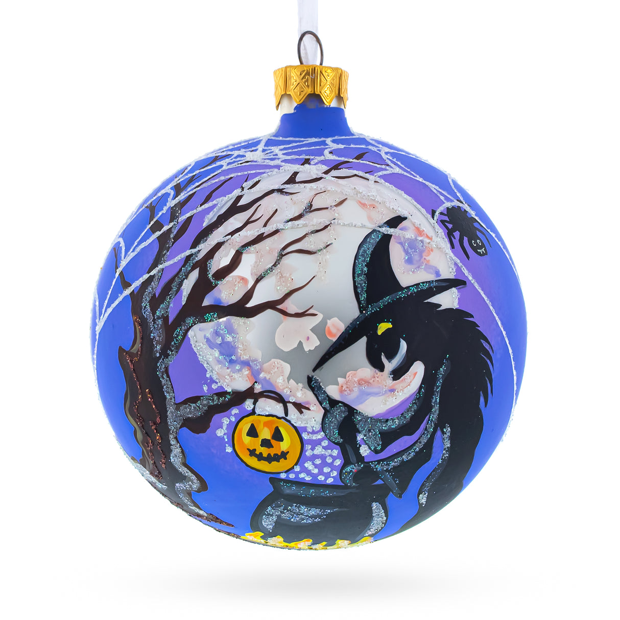 Glass Wickedly Delightful: The Witch on Halloween Glass Ball Christmas Ornament 4 Inches in Blue color Round