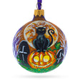 Spooky Serenity: Black Cat at Cemetery Blown Glass Ball Halloween Ornament 3.25 Inches in Multi color, Round shape