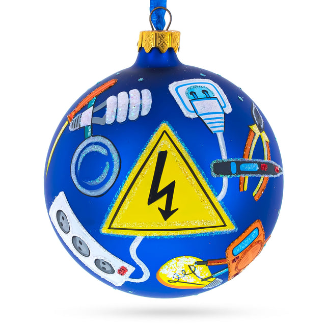 Electrifying Craftsmanship: Electrician Toolbox Blown Glass Ball Christmas Ornaments 4 Inches in Multi color, Round shape