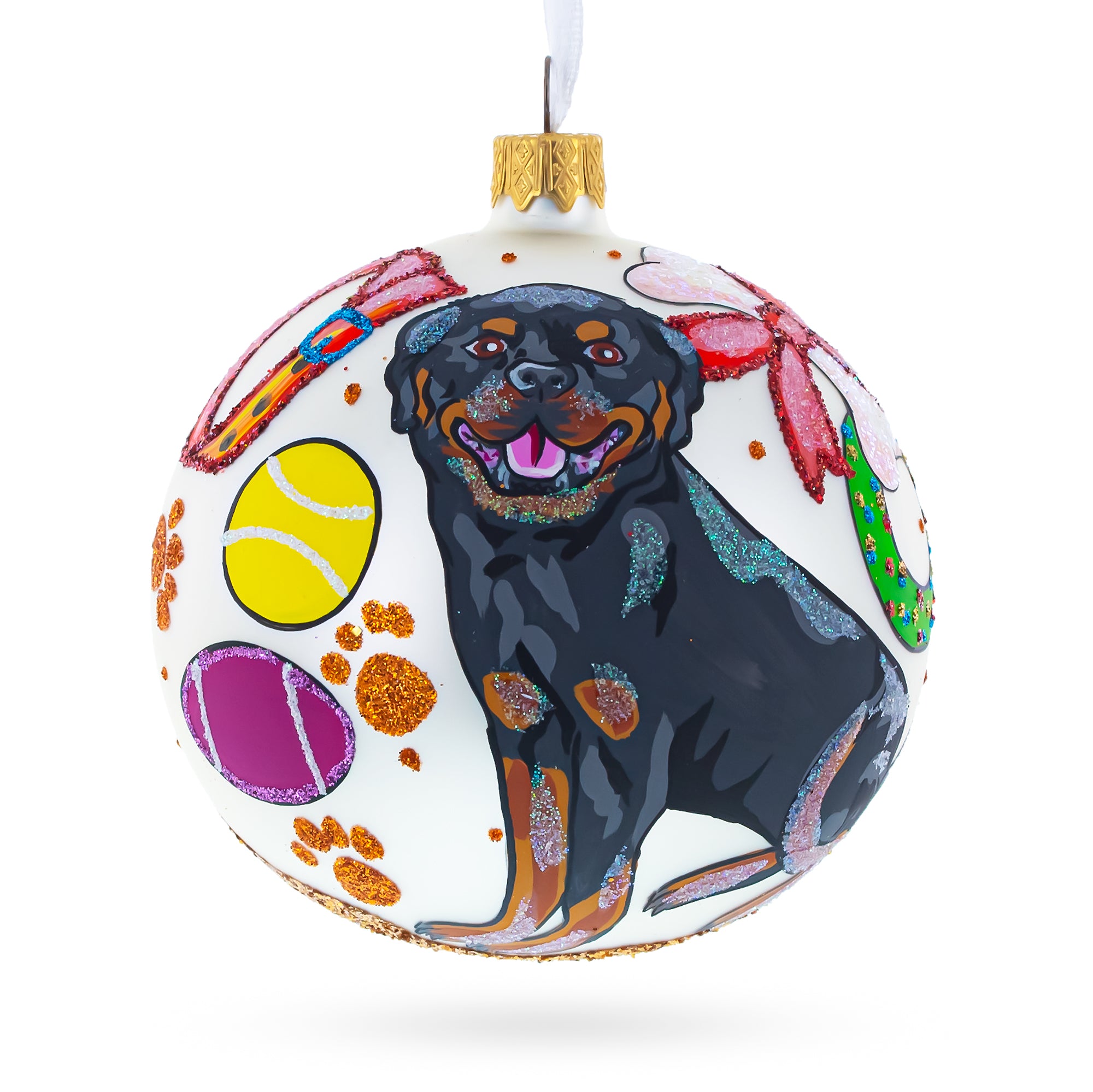 Rottweiler Gifts Glass Ball Christmas Ornaments 4 Inches in Black color Round