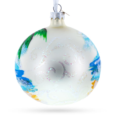 Santa Hat Relaxing at Beach Glass Ball Christmas Ornament 4 InchesUkraine , dimensions in inches: 4 x 4 x 4