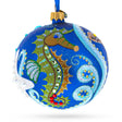 Marine Marvels: Sea Creatures Blown Glass Ball Christmas Ornament,4 Inches in Blue color, Round shape