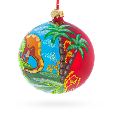 Dinosaurs in Jungles Glass Ball Christmas Ornament 4 InchesUkraine , dimensions in inches: 4 x 4 x 4