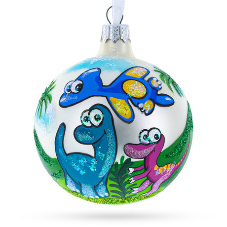 Baby Dinosaurs Glass Ball Christmas Ornament 3.25 Inches in  color Round