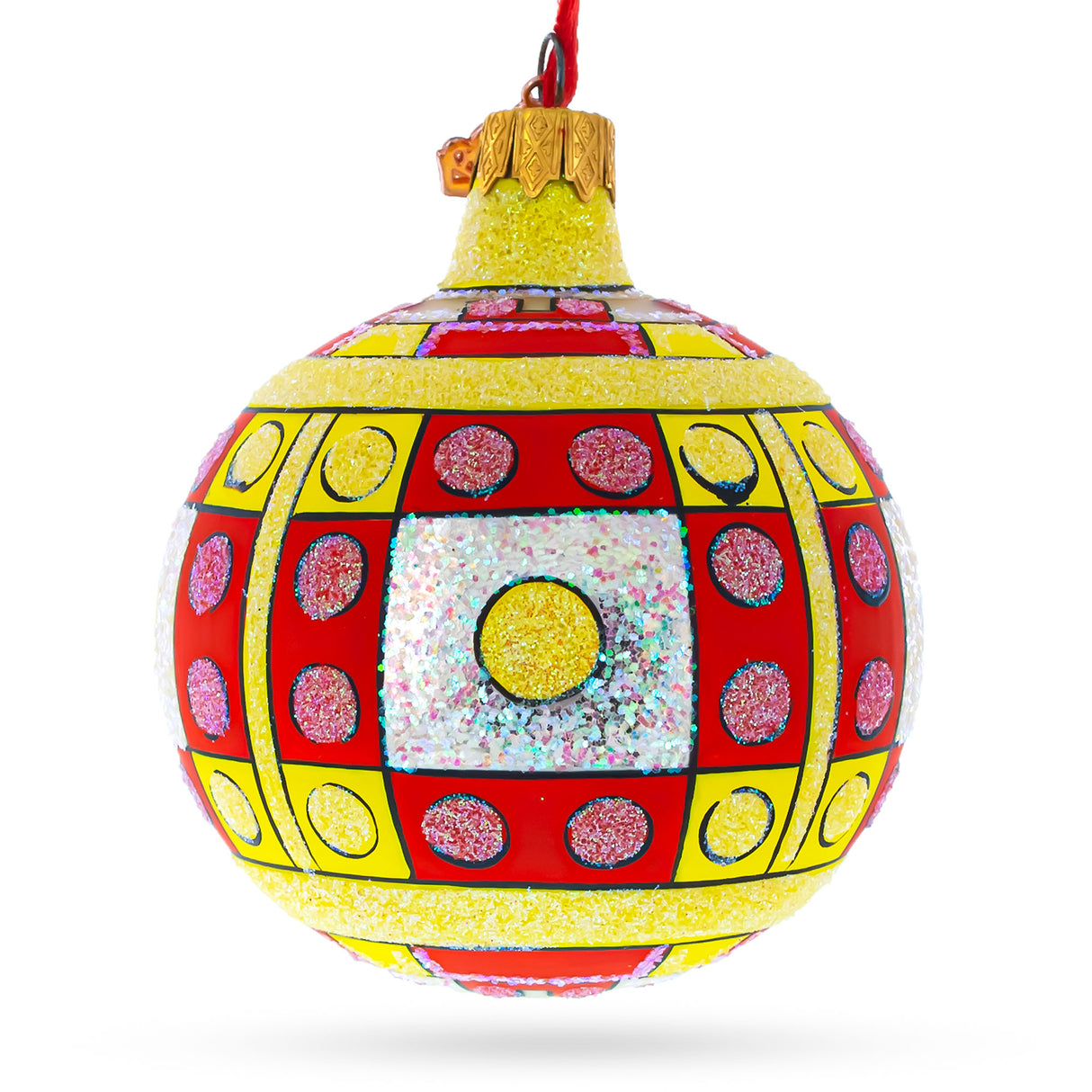 Glass Building Blocks Blown Glass Ball Christmas Ornament 3.25 Inches in Multi color Round
