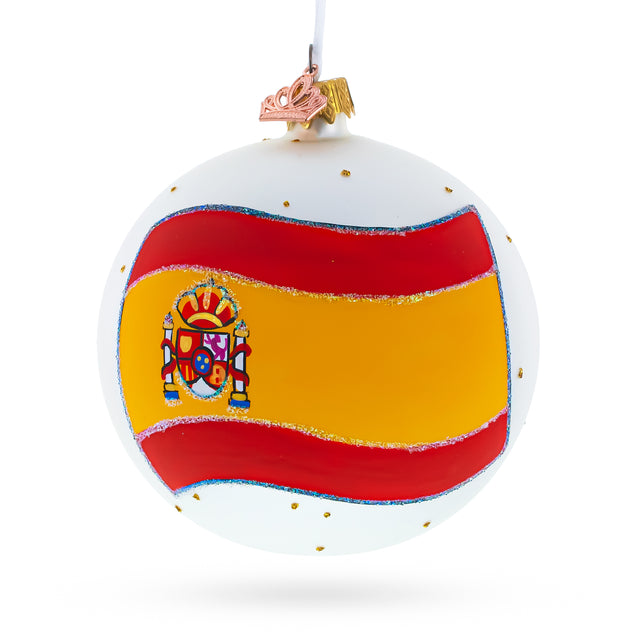 Flag of Spain Blown Glass Ball Christmas Ornament 4 Inches in Multi color, Round shape