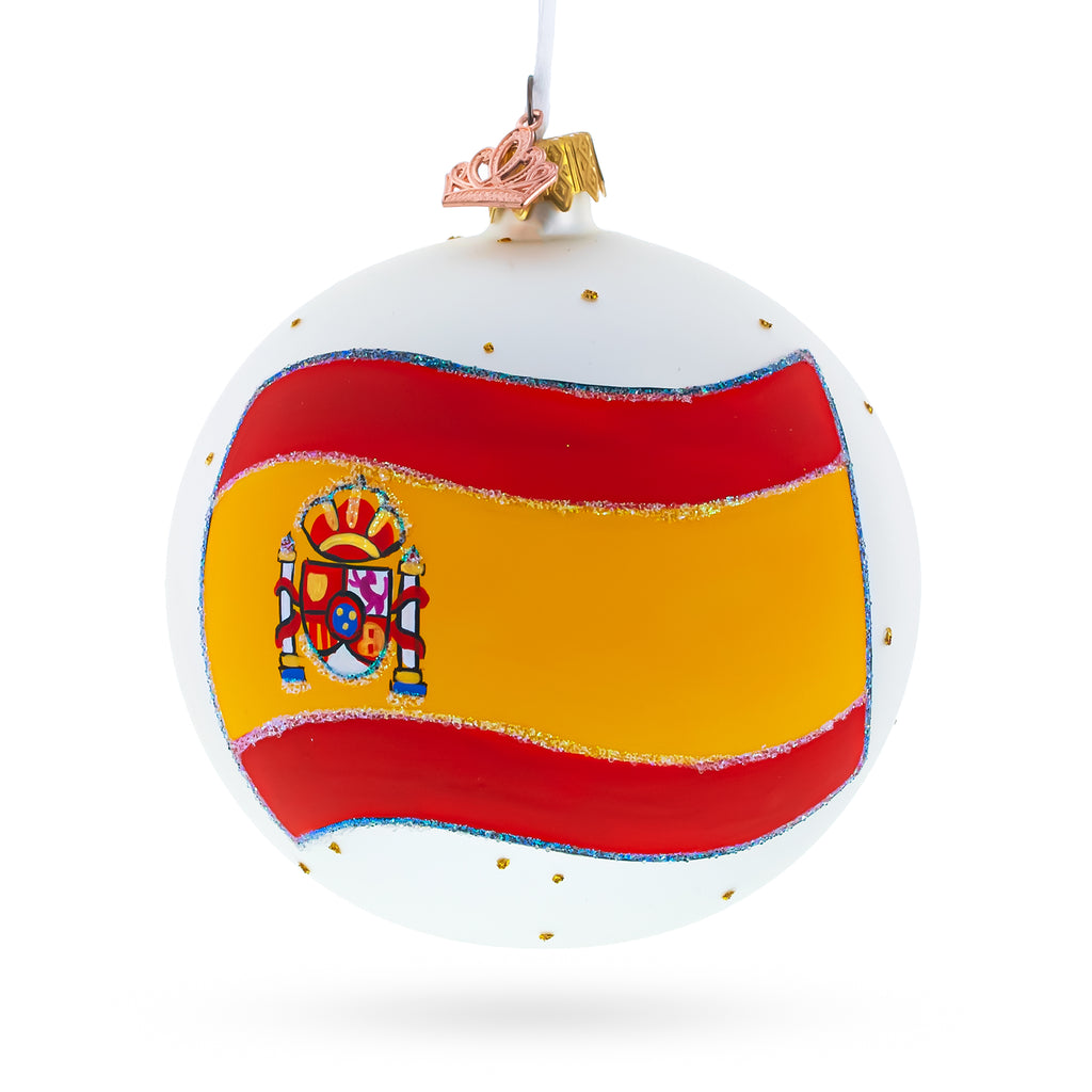 Flag of Spain Glass Ball Christmas Ornament 4 Inches in Multi color Round