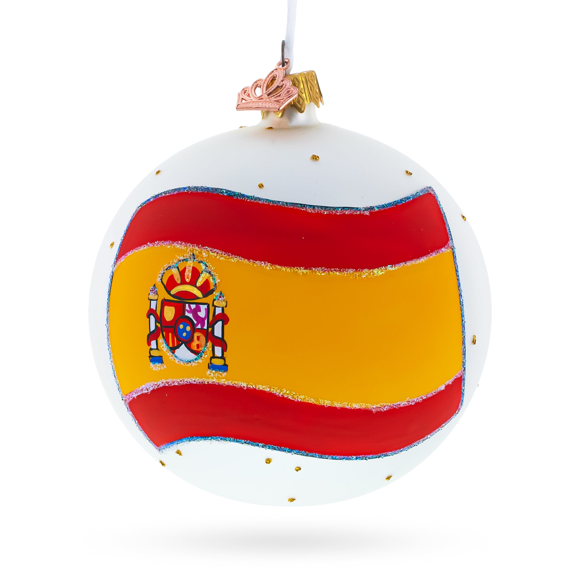 Flag of Spain Glass Ball Christmas Ornament 4 Inches in Multi color Round