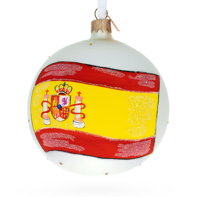 Flag of Spain Glass Ball Christmas Ornament 4 Inches by BestPysanky