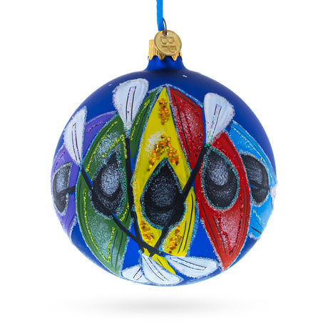 Colorful Kayaks Glass Ball Christmas Ornament 4 Inches in Blue color Round