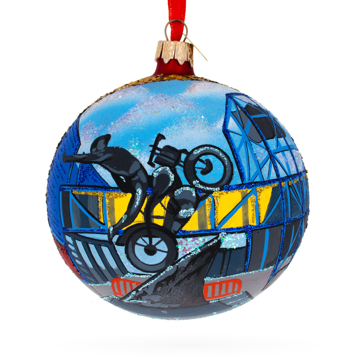 Glass Motorcycle Museum, Milwaukee, Wisconsin Glass Ball Christmas Ornament 4 Inches in Multi color Round