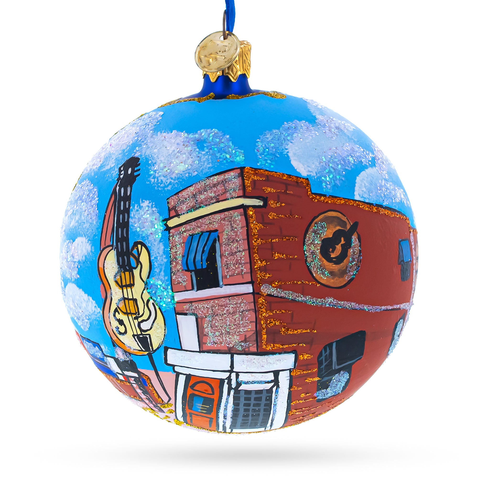 Memphis, Tennessee Glass Ball Christmas Ornament 4 Inches in Multi color Round