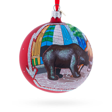 Bear and Bull on Wall Street Glass Ball Christmas Ornament 4 InchesUkraine , dimensions in inches: 4 x 4 x 4