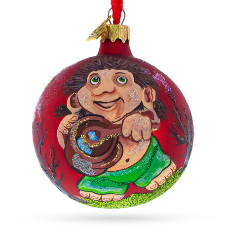 Culinary Humor: Troll the Cook Blown Glass Ball Christmas Ornament 3.25 Inches in Red color, Round shape