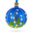 Delicate Lilies of the Valley on Blue Blown Glass Ball Christmas Ornament 3.25 Inches in Blue color, Round shape