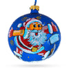Glass Santa's Checkup: After Doctor Visit Blown Glass Ball Christmas Ornament 4 Inches in Blue color Round