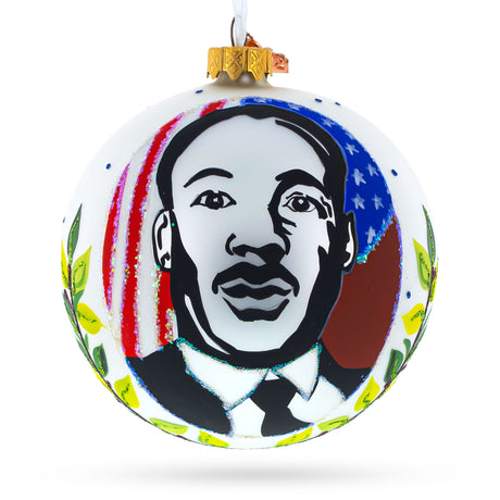 Remembering MLK: Martin Luther King Jr. Blown Glass Ball Christmas Ornament 4 Inches in Multi color, Round shape