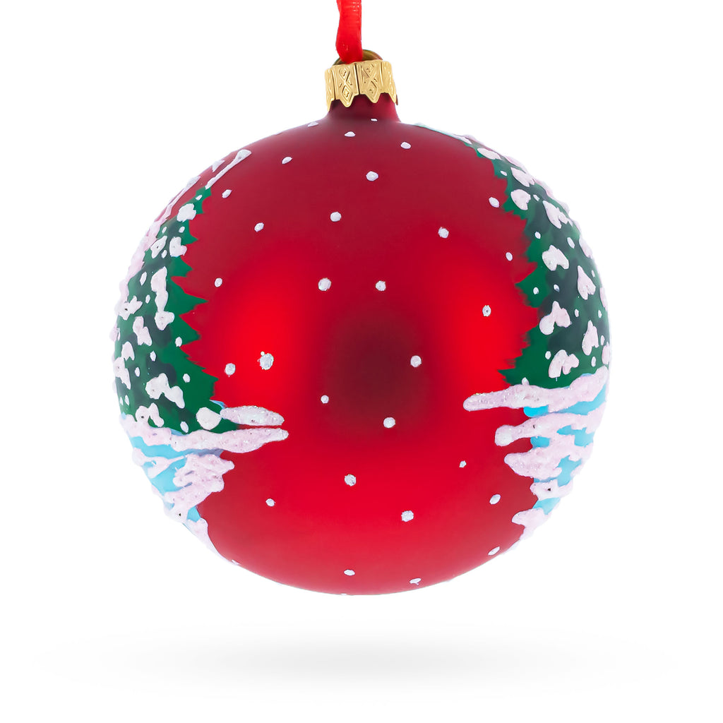 Rooster in the Winter Village Glass Ball Christmas Ornament 4 InchesUkraine , dimensions in inches: 4 x 4 x 4