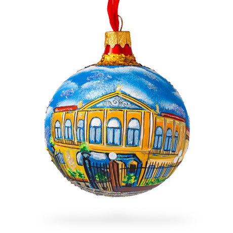 National Theater San Jose, Costa Rica Glass Ball Christmas Ornament 3.25 Inches in Blue color Round