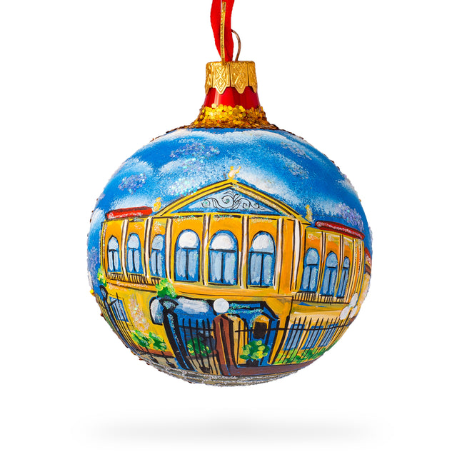 National Theater San Jose, Costa Rica Glass Ball Christmas Ornament 3.25 Inches in Blue color, Round shape
