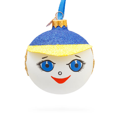 Playful Boy in the Hat Blown Glass Ball Christmas Ornament 3.25 Inches in Blue color, Round shape
