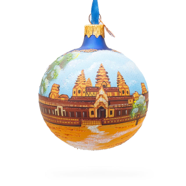 Angkor Wat Temple, Cambodia Glass Ball Christmas Ornament 3.25 Inches in Multi color, Round shape