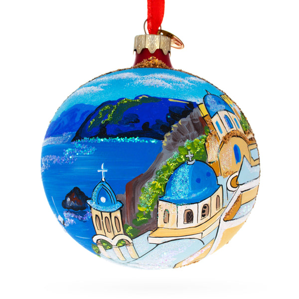 Santorini, Thira Island, Greece Glass Ball Christmas Ornament 4 Inches by BestPysanky