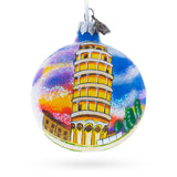 The Leaning Tower of Pisa, Italy Glass Ball Christmas Ornament 3.25 Inches in Multi color Round