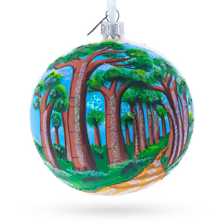Avenue of the Baobabs, Madagascar Glass Ball Christmas Ornament 4 Inches in Multi color Round